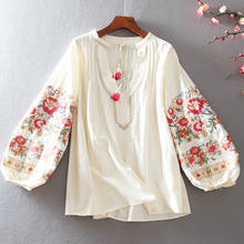 Orgypsy Lantern Long Sleeve Blouses Shirt Women 2020 Cotton Linen Floral Embroidery Tassel Loose Causal Pullover Top Boho Blouse 2024 - buy cheap