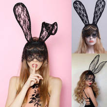 Máscara de fantasia preto com renda, acessório exótico festa de halloween coelho orelhas de coelho 2024 - compre barato