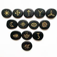 Black Obsidian crystal stone 13 Whitch Runes Stones Palm Crystals Energy Healing Palmstones Carved Dropshipping 2024 - buy cheap