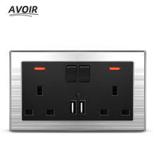 Avoir UK Standard Plug Socket 13A Dual USB Port Power Wall Outlet Double Socket Switch Control Socket Stainless Steel Panel 2024 - buy cheap