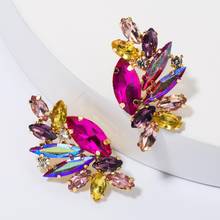 Full Crystal Rhinestone Leaf Earrings Women Colorful Korean Cute Small Earrings Female Indian Statement ZA Earrings Jewelry 2024 - buy cheap