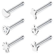 20G Nose Rings Hoop L-Shaped Nose Rings Studs Screw Stainless Steel CZ Different Shape Top Nose Piercing Jewelry 2024 - buy cheap