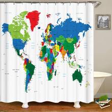 Mapa do mundo cortina de chuveiro, novo tecido de banheiro, poliéster com ganchos, impressão de cidades 2024 - compre barato