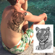 Tatuagem adesiva temporária para homens, decoração de festa realista tigre leão lobo tatuagem em preto lavável 2024 - compre barato