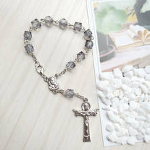 QIGO Christian Jesus Cross Rosary Bracelet Gray Square Acrylic Beaded Bracelet For Men Women Gifts 2024 - buy cheap