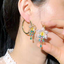 Pera Luxury Large Flower Colorful Tassel Drop Cubic Zirconia 585 Gold Round Hoop Earrings for Women Bridal Wedding Jewelry E569 2024 - buy cheap