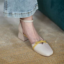 PXELENA Новая модная Офисная Женская повседневная обувь женская летняя обувь 2020 женские сандалии на среднем квадратном каблуке с узлом и ремешком на щиколотке розового цвета 2024 - купить недорого