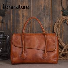 Johnature Luxury Handbags Women Bags Designer First Layer Cow Leather Casual Tote Solid Color Large Capacity Retro Shoulder Bag 2024 - buy cheap