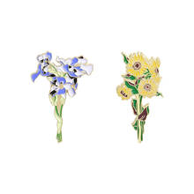 Fresh Bouquet Plant Brooches Sunflowers Iris Enamel Pins Bag Clothes Lapel Badge Fashion Jewelry Gift for Lover Girl Friends 2024 - buy cheap