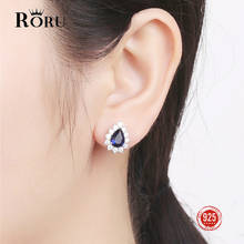 Real 925 Sterling Silver Deep Blue CZ Exquisite Stud Earrings Gift for Women Fashion Zircon Earrings Wedding Jewelry 2024 - buy cheap