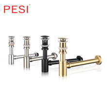 Bathroom Brass Bottle P Trap Pipe Basin Sink Tap  Kit Waste Pop Up Drain Stopper With/No Overflow Brushed/Chrome/Black/Gold 2024 - buy cheap