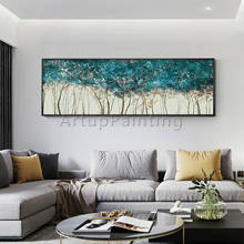 Pintura a óleo moderna abstrata paisagem árvores, pintura artística para parede da sala de estar, decoração para casa, pintada à mão 2024 - compre barato