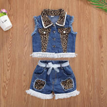 baby girls summer clothing girls denim outfits fashion leopard vest elastic waist ripped shorts 2pc set 2024 - buy cheap