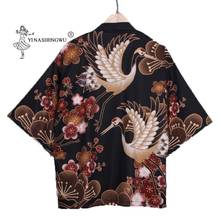 Plum Crane Print Kimono Men Japanese Style Traditional Fashion Women Kimono Cardigan Harajuku Streetwear Samurai Costume Yukata 2024 - buy cheap