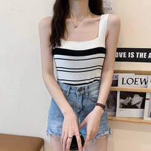 Striped Knitted Camisole Top 2021 Summer Women Collar Sexy Casual Crop Top Vest Strap 2024 - buy cheap