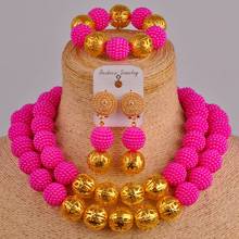 Conjunto de joyas africanas de perlas de imitación, conjunto de perlas de color rosa fucsia, conjuntos de boda tradicionales nigerianos FZZ90 2024 - compra barato