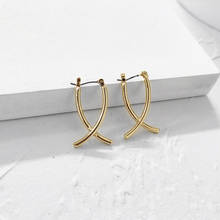 Minimalist Gold Color Copper Twisted Bar Earrings Crossed X Shape Geometric Earrings for Women Brass Earrings Hoops 2020 Jewelry 2024 - buy cheap