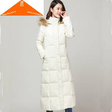 Jacket Winter Female with Raccoon Fur Hooded 20% Duck Down Women Clothes 2020 Korean Warm X-Long Coat Hiver LW9629 2024 - купить недорого