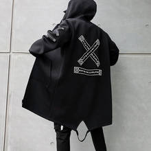 Новинка 2019, осенняя мужская куртка, Длинная ветровка, мужская повседневная теплая куртка с капюшоном, черная, белая модная мужская куртка с вышивкой 2024 - купить недорого