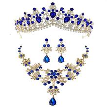 Baroque Retro Gold Red Green Blue Crystal Bridal Jewelry Sets Necklace Earrings Tiaras Crown Wedding African Beads Jewelry Set 2024 - buy cheap