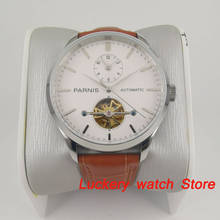 Parnis 43 мм автоматические механические часы с белым циферблатом GMT функция кожаный ремешок автоматические мужские часы PA131 2024 - купить недорого