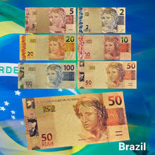 Notas de ouro falsas para dinheiro, 6 refletores do brasil, adereço para coleção de notas bancárias 2024 - compre barato