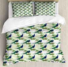 Peacock Duvet Cover Set Ostrich and Monstera Botany Arrangement 3 Piece Bedding Set Persian Orange Fern Green Navy Blue and Past 2024 - buy cheap