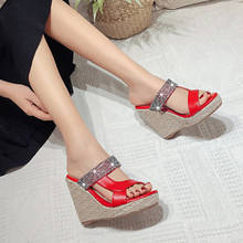 Sandálias plataforma de salto alto com strass, chinelos de cristal brilhantes tamanho grande 49 50 2024 - compre barato