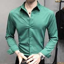 Однотонная мужская рубашка с длинными рукавами, M-5XL, тонкая рубашка в британском стиле, мужская деловая Повседневная рубашка, красная, зеленая, Корейская мужская одежда 2024 - купить недорого