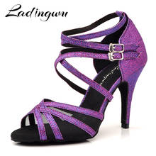 Ladingwu Latin Dance Shoes Purple Flash cloth Size US 3.5-12 10cm Heel Height Professional Salsa Dance Shoes For Women 2024 - buy cheap
