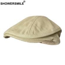 Showersmile-boné plano de lona, para homens, bege, algodão, vintage, cor sólida, gatsby, primavera, verão 2024 - compre barato