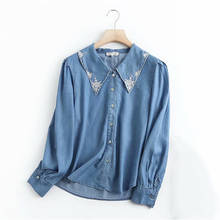 Women Casual Denim Shirt 2021 Spring Autumn Long Sleeve Cotton Shirts Jeans Floral Embroidery Blouse Tops Blusa Feminina 2024 - buy cheap