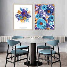 Póster de flor azul abstracta para pared, pintura en lienzo de planta, cuadro de pared nórdico, decoración de pasillo y sala de estar 2024 - compra barato