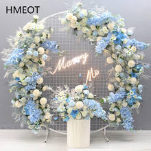 Custom Blue Artificial Moon Shape Flower Row Wedding Arch Backdrop Wall Decor Flower Arrangement Table Flower Party Stage Layout 2024 - купить недорого