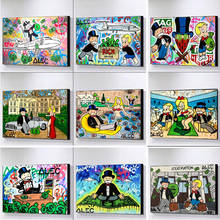 Alec graffiti monopoly milionário dinheiro rua arte quadros da lona pintura arte da parede para sala de estar decoração cuadro 2024 - compre barato