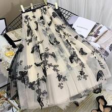 Faldas plisadas de tul de cintura alta para mujer, faldas elegantes con bordado de mariposas en capas de malla, Z85, novedad de verano de 2021 2024 - compra barato