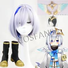 Anime VTuber Hololive Amane Kanata Cosplay Wig Silver Gray Mixed Blue Short Heat Resistant Synthetic Hair Headdress wings shoes 2024 - buy cheap