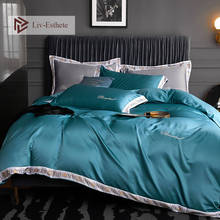 Liv-Esthete Noble 100% Silk Blue Bedding Set Silky Queen King European Embroidery Soft Duvet Cover Set Bed Linen Set Pillowcase 2024 - buy cheap