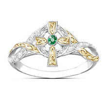 Tisonliz Green Crystal Gold Cross Rings Zircon Wedding Engagement Band Rings For Women Girls Female Silver Rings Fashion Jewelry 2024 - buy cheap