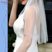 Youlapan-vestido de noiva v33, véu curto com glitter, véu de casamento com pente, cristal frisado, reluzente 2024 - compre barato