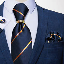 Gold Striped Navy Blue Men's Tie Silk Jacquard Cravat Business Wedding Party Neck Tie Handkerchief Tie Ring Gift For Men DiBanGu 2024 - buy cheap