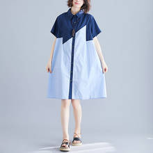 QPFJQD-Vestido camisero holgado informal para mujer, miniblusa de manga corta con cuello vuelto, color azul, para verano, 2021 2024 - compra barato