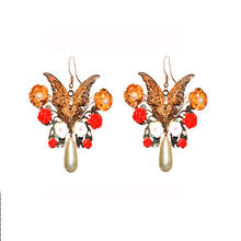 Brincos de decoração de noiva vintage ouro cor borboleta brinco exagerada mulher barroco vermelho flor brincos 2024 - compre barato