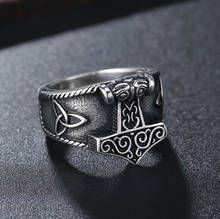 Nordic Men Women Viking Odin Mjolnir 316L Stainless Steel Ring Thor Hammer Runes Amulet Rings Biker Jewelry Man Gift OSR801 2024 - buy cheap