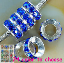 rt34n Gift 10mm Blue DIE Rhinestone Crystal Rondelle Spacer Beads,Rhodium Plated Big Hole European Beads  2024 - buy cheap