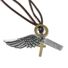 Creative Men's Women's Jewelry Vintage Cross Angel Wing Pendant Necklace Long Leather Necklace Charms 2024 - buy cheap