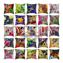 Colorful flowers and birds Cushion Covers Christmas Decorative Pillowcase Sofa Car Home Decor Linen Throw Pillow Case 45x45cm 2024 - buy cheap