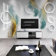 Custom Mural Wall Painting Grey Marble Blue Golden Feather 3D Circles Modern Living Room TV Background Wall Papers Home Decor 2024 - buy cheap