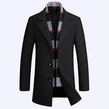 Autumn and winter new men's wool coat warm business casual jacket detachable scarf men's coat large size 2024 - buy cheap