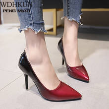 Plus Size 34-43 Hot Women Shoes Pointed Toe Pumps Patent Leather Dress High Heels Boat Wedding Zapatos Mujer Blue Wine Red 2024 - buy cheap
